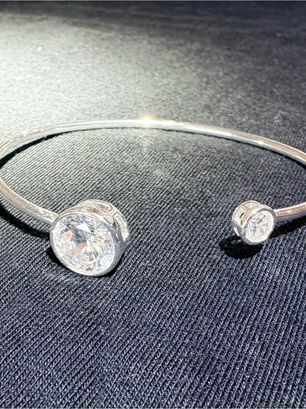 Sterling Silver Open Cuff Bracelet with Clear Cubic Zirconia - Picture 2 of 3